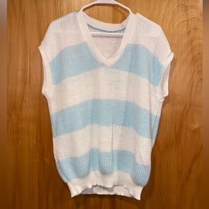 Blue and White Knit V-Neck Sweater Vest
